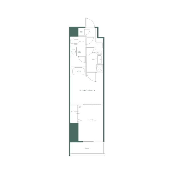 Floor plan for a one-bedroom apartment, Unit C1, showing the layout with a separated kitchen, living/dining area, and bedroom, with labels in Japanese.
