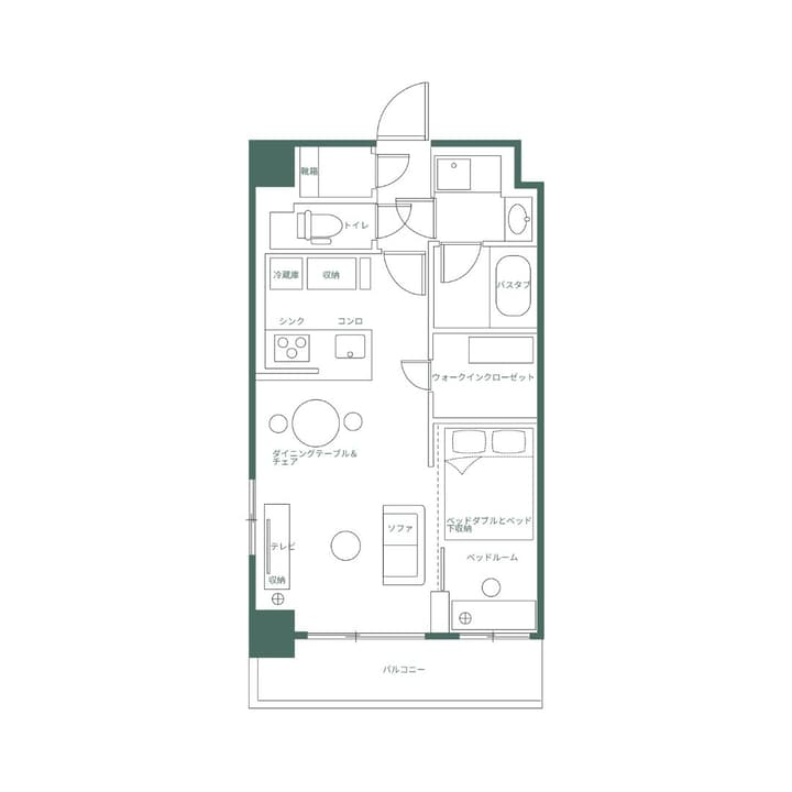 Japanese language floor plan for the Weave Place Morishita One Bedroom Plus unit, showing the layout including a walk-in closet (ウォークインクローゼット) and separate facilities.