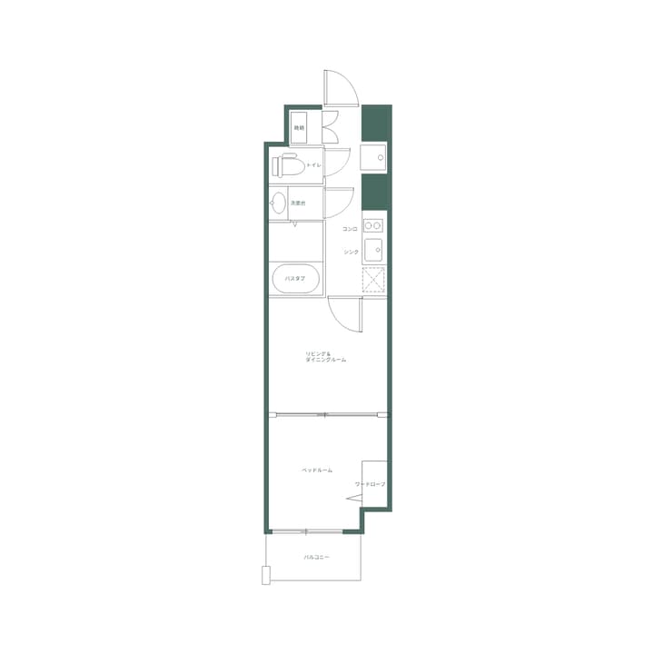 Floor plan for a one-bedroom apartment, Unit C2, showing the layout with a separated kitchen, living/dining area, and bedroom, with labels in Japanese.